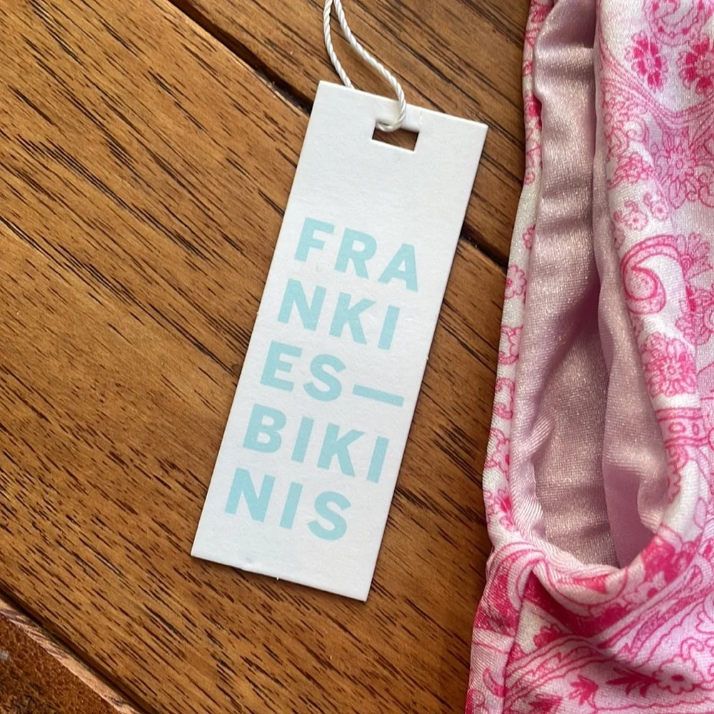 NWT Frankie’s Bikinis Honey Shine pink pattern one piece, one shoulder, …
